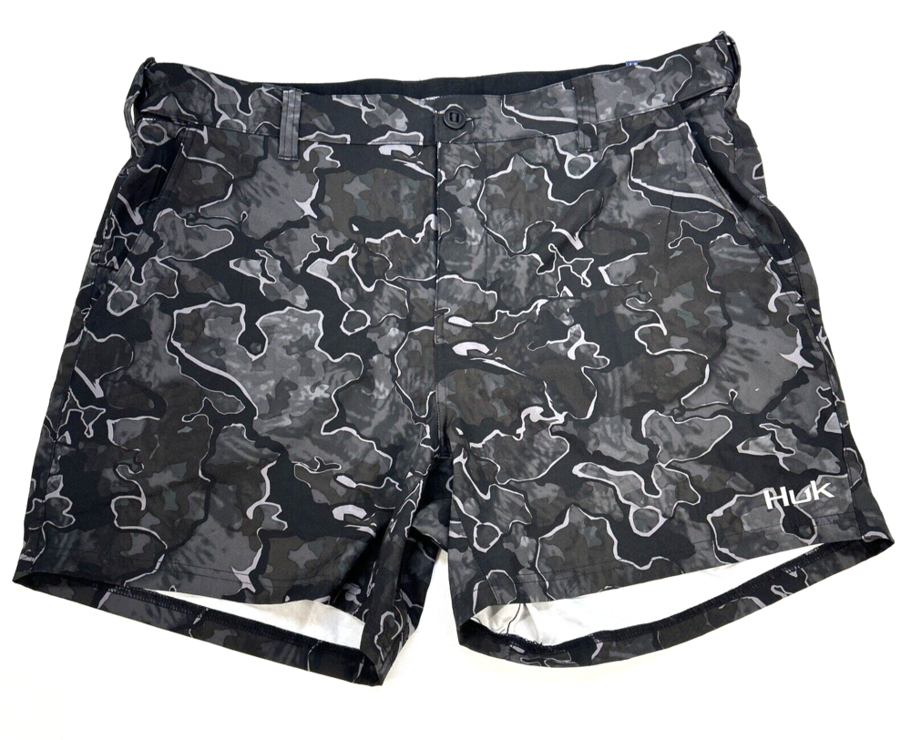 Huk Performance Country Camo Zip Flat Front Shorts Size XXXL Black NWT $65